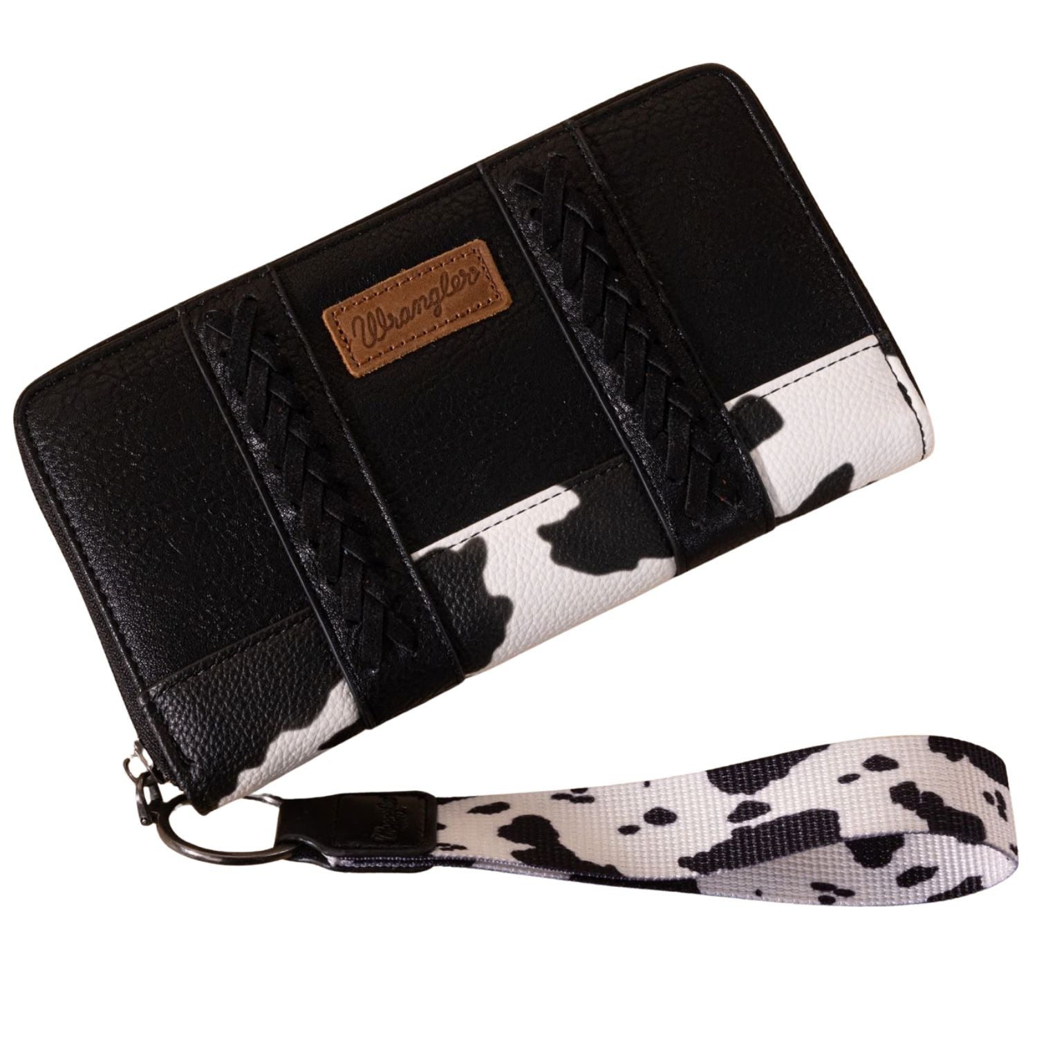Wrangler Cow Print PU Leather Zip Up Wallet -Black/Cow Print
