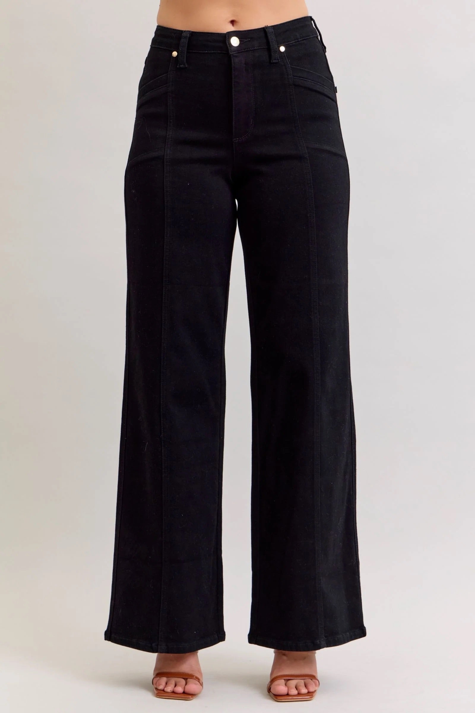 Judy Blue Womens High Waist Retro Wide Leg Black Denim Jeans