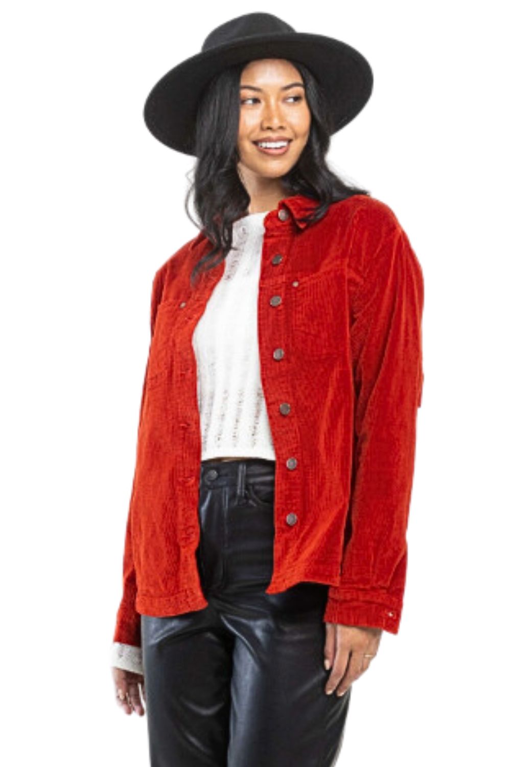 Judy Blue Womens Button Up Corduroy Overdyed Fringe Shacket