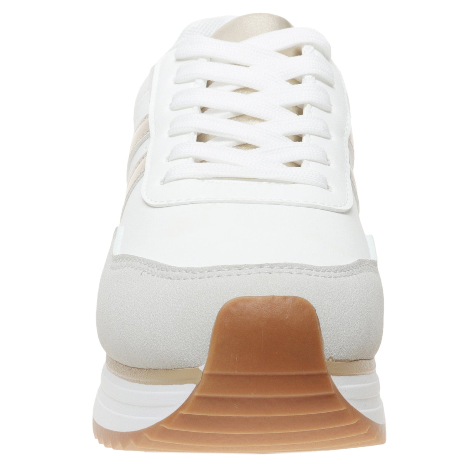 Outwoods Women's Brenna-2 White Platform Fashion Sneaker, Gold Combo