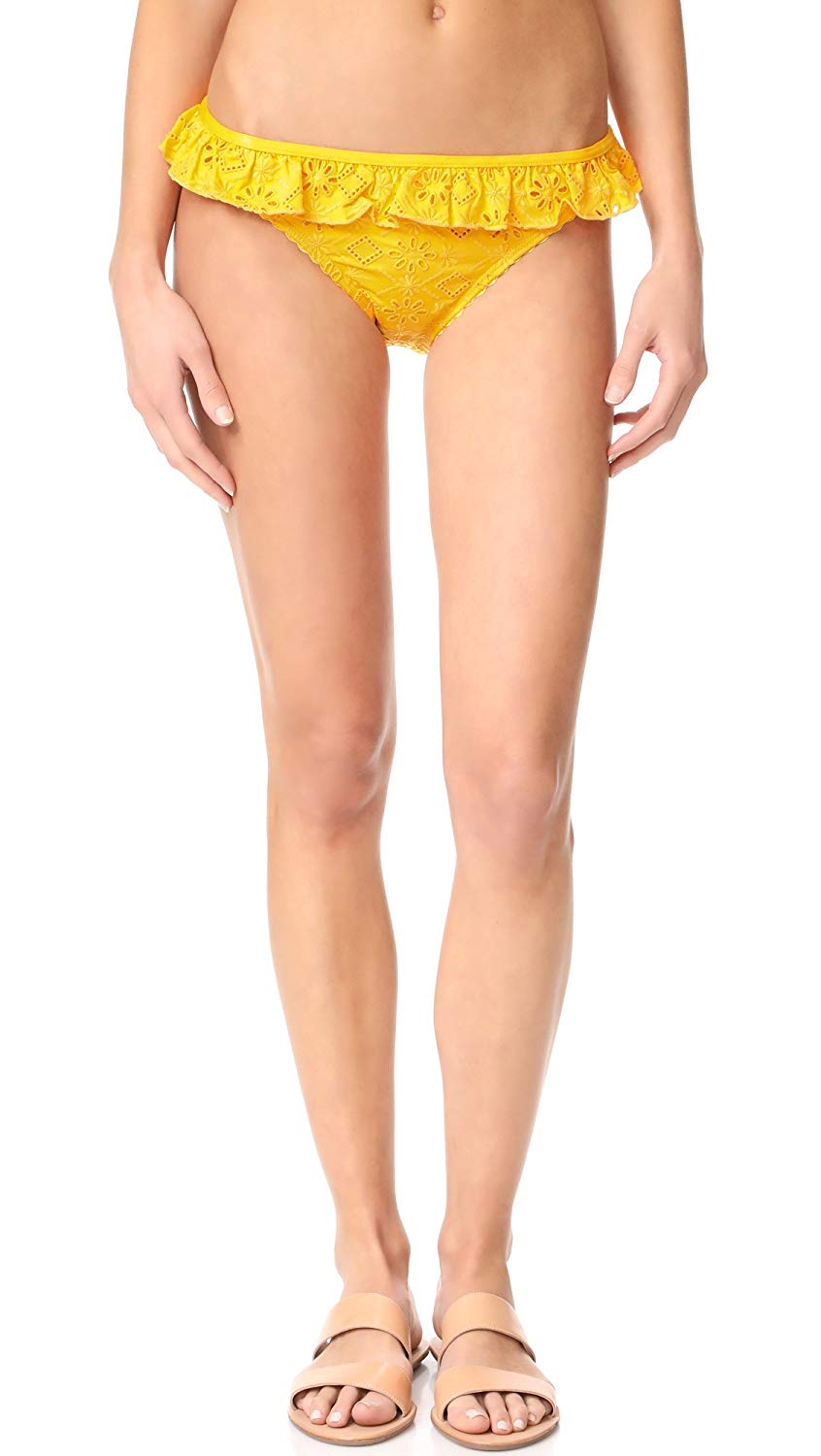 Kate Spade New York Eyelet Lace Ruffle Classic Bikini Bottom, Saffron, X-Large