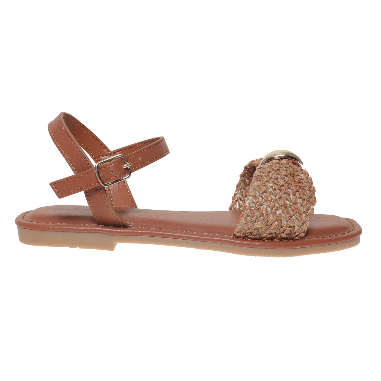 Pierre Dumas Girls Suzana-1 Gold Bow Ornament Flat Sandals- New Tan