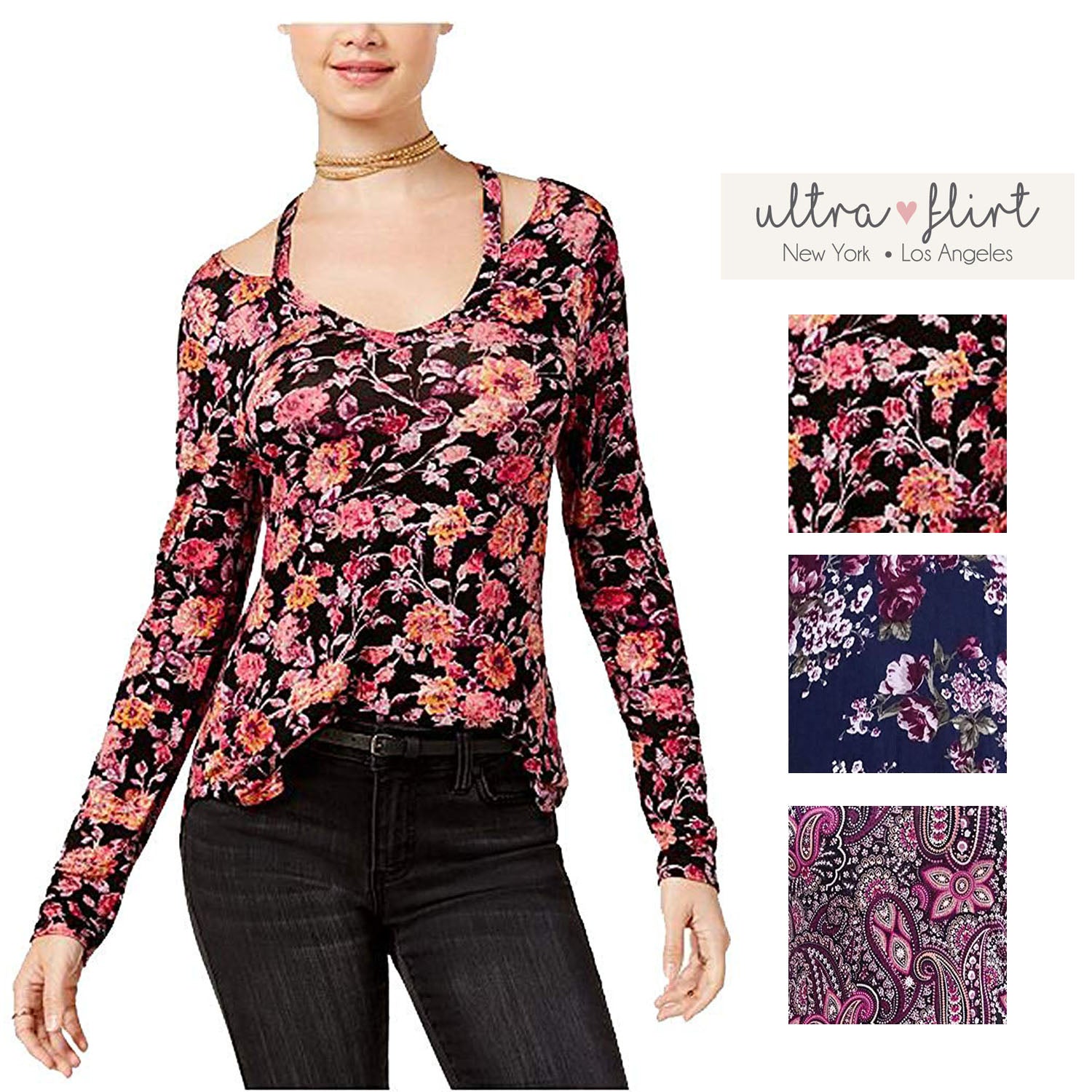Ultra Flirt Juniors' Printed Cutout-Neck Top