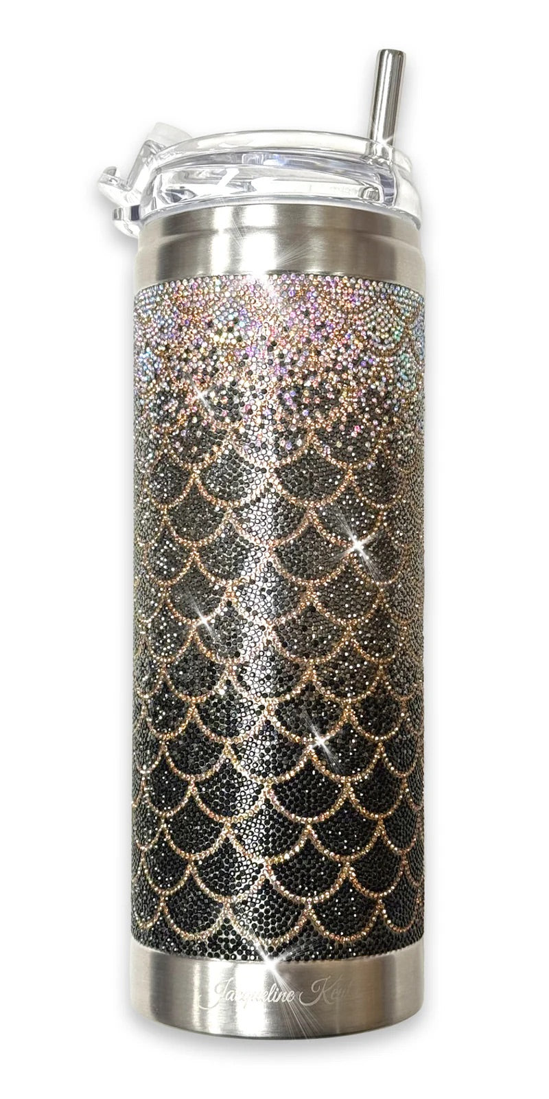 Jacqueline Kent 20oz Mermaid Crystal Tumbler with Clear Lid, Straw and Gift Bag