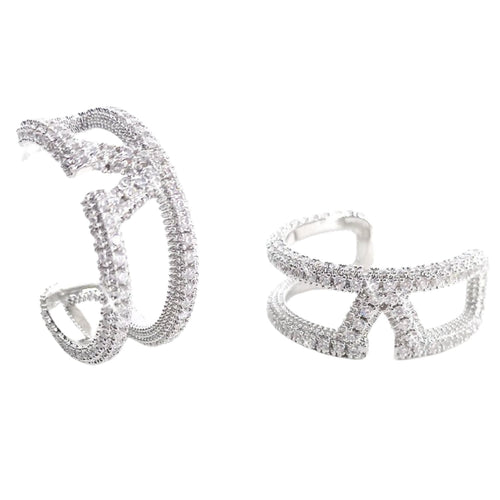 Jacqueline Kent Pave Crystal Designer Hoop Earrings (Silver)