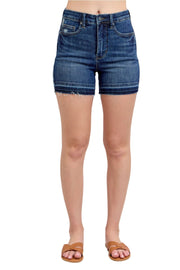 Judy Blue Womens Tummy Control High Waist Release Hem Denim Shorts