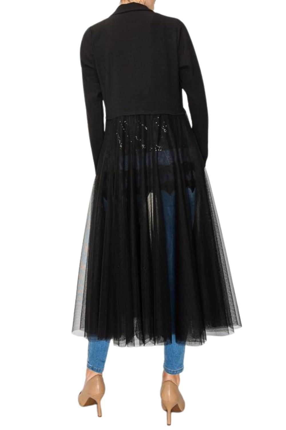 Origami Womens Mesh Trimming Black Cropped Blazer