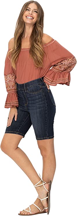 Judy Blue Womens High Waist Pull On Biker Denim Shorts