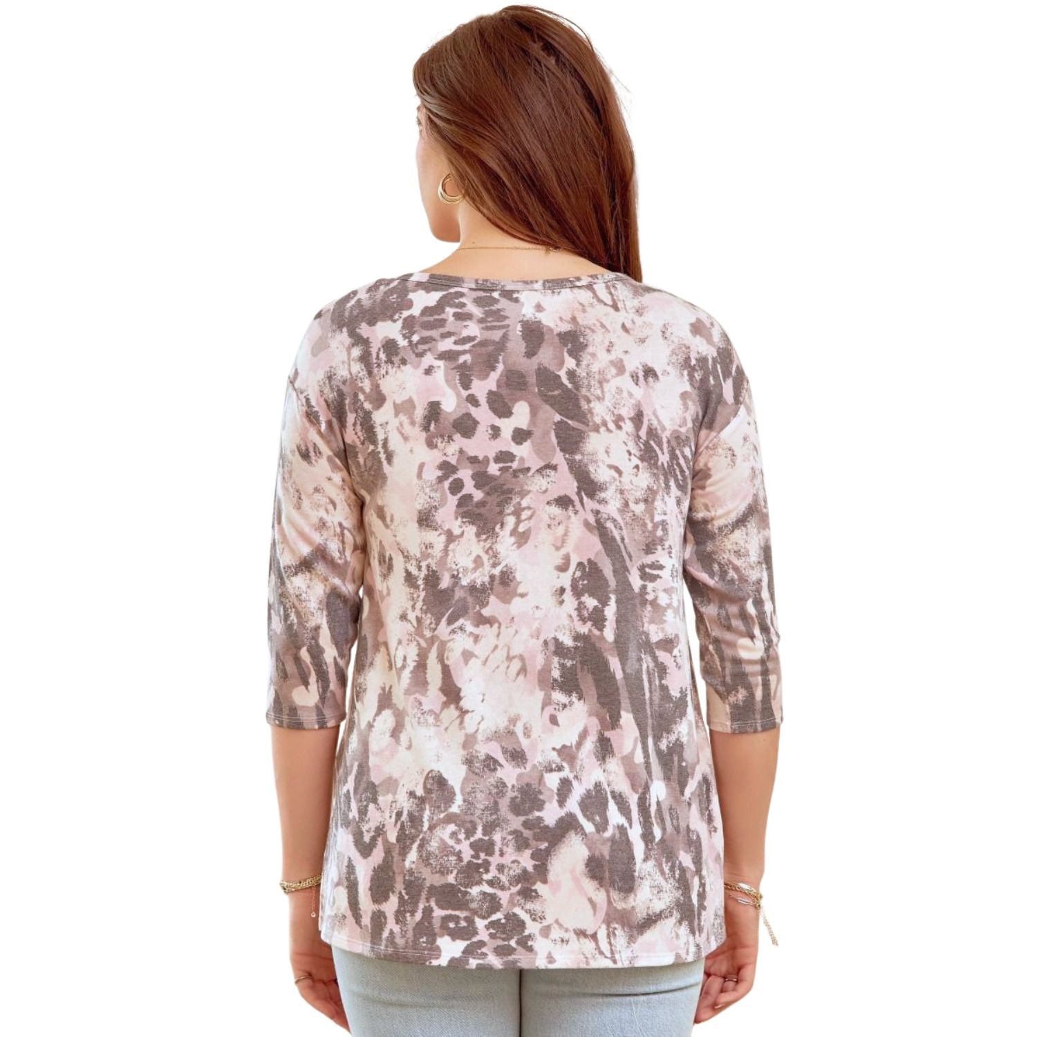 Dear Scarlett Womens Knit 3/4 Sleeve Tunic Top, Charcoal Blush