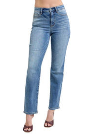 Judy Blue Womens Vintage Wash Thermal High Waist Straight Fit Jeans