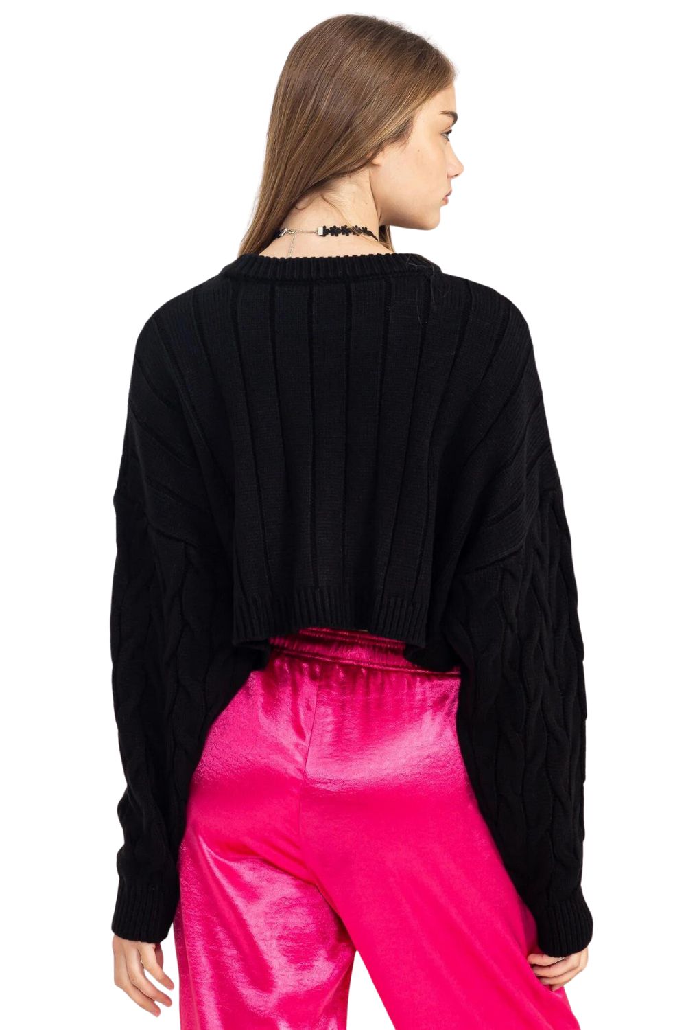 HYFVE Womens Weekend Ready Cable Knit Long Sleeve Crop Sweater