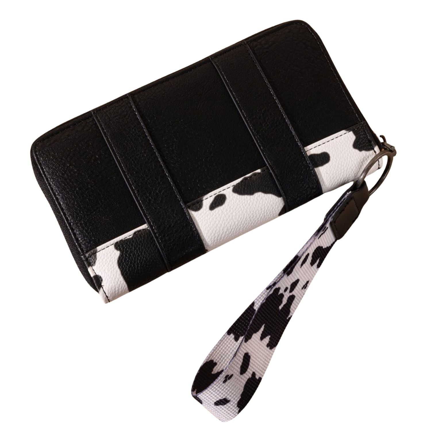Wrangler Cow Print PU Leather Zip Up Wallet -Black/Cow Print