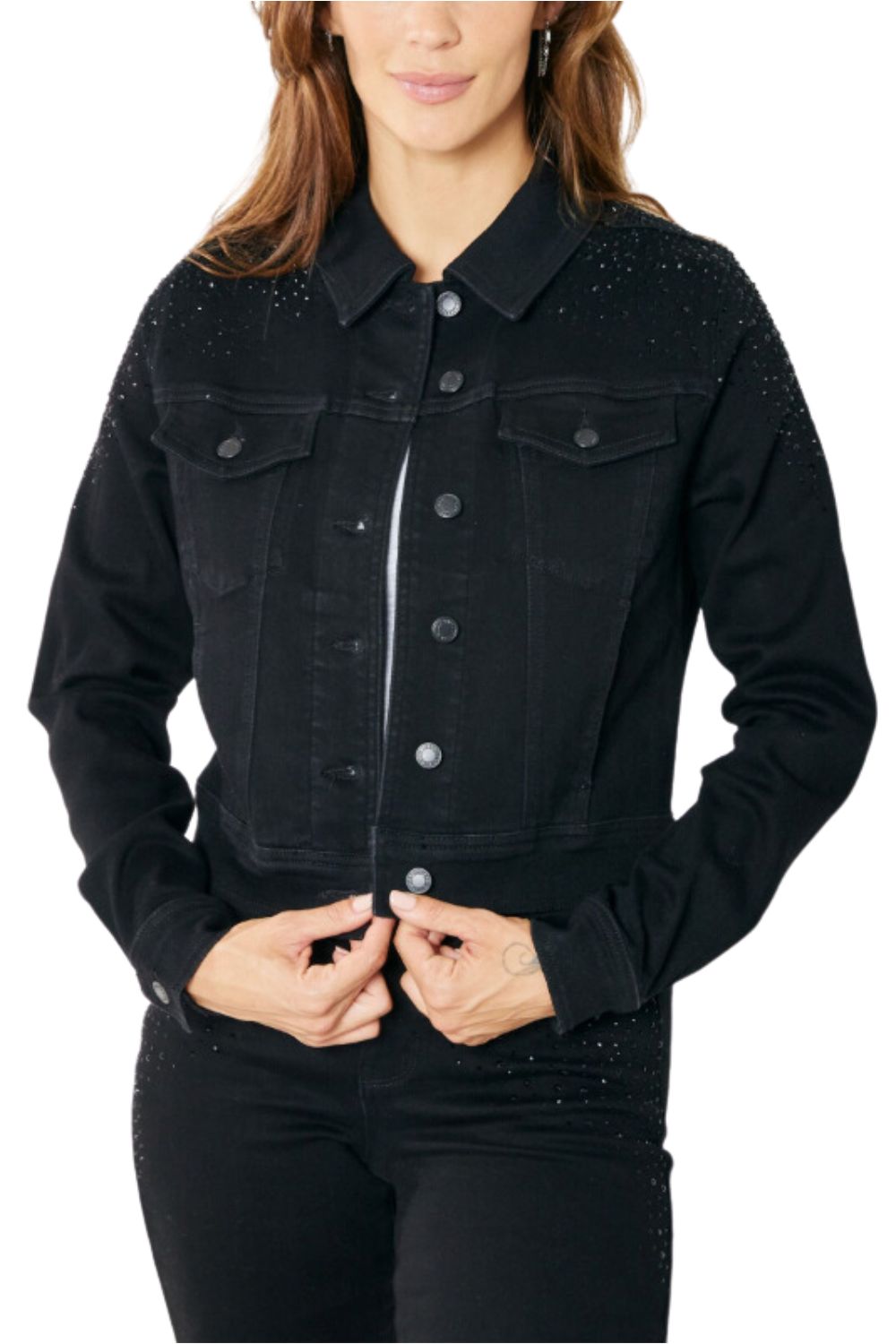 Judy Blue Womens Rhinestone Button Down Denim Jean Jacket