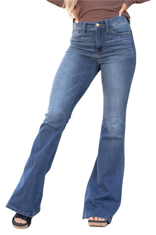 Judy Blue Womens Mid Rise Raw Hem Bootcut Jeans