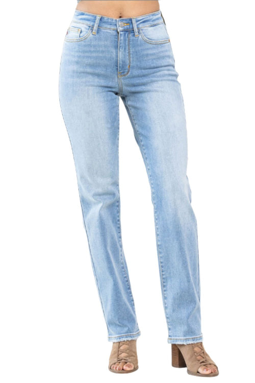 Judy Blue Womens Thermal Denim High Waist Straight Fit Jeans