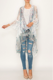 Origami Lace Western Bohemian Edge Hi Lo Cardigan - Ivory Turquoise Duster