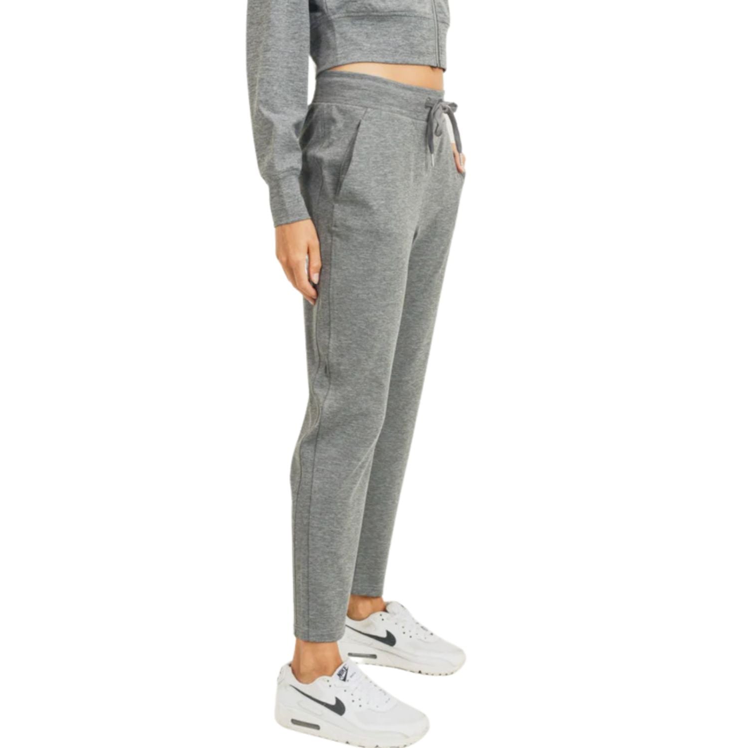 Mono B Womens Drew Side Panel Drawstring Waist Jogger Pant, Two Tone Grey