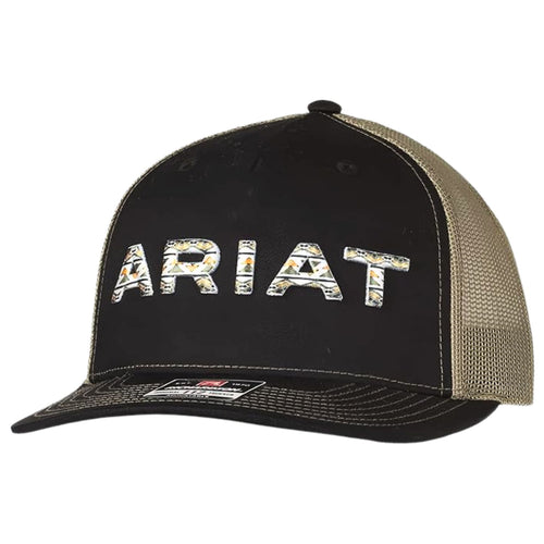 Ariat Mens Aztec Logo Adjustable Snapback Mesh Cap Hat (Black/Green)