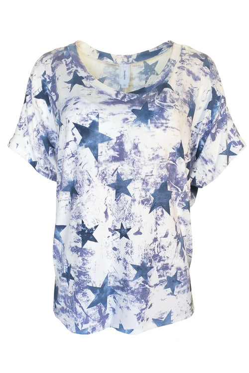 HoneyMe Womens Multicolor Star Print Short Sleeve Tunic Top