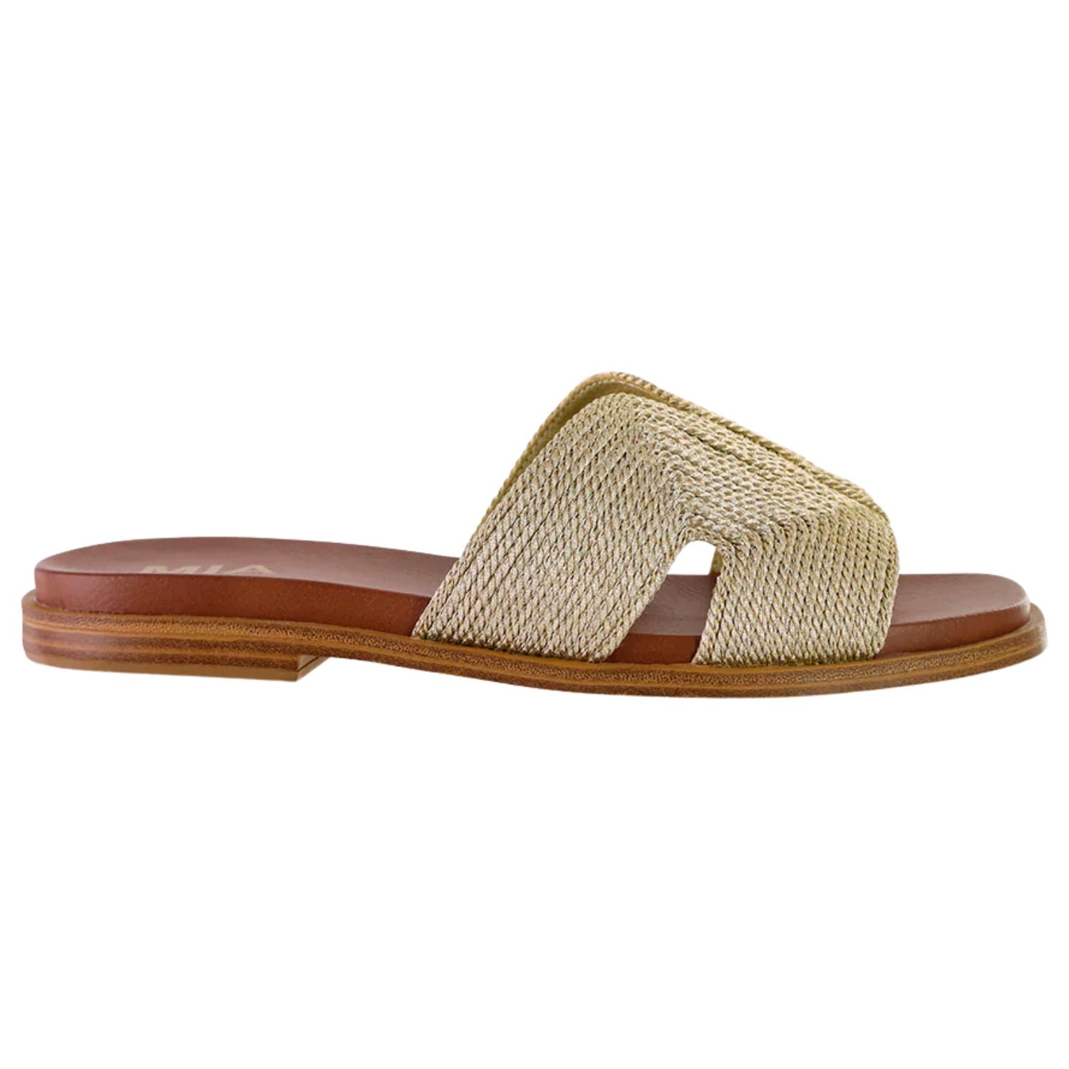 Mia Womens Dia Slip On Sandal, Soft Gold Woven