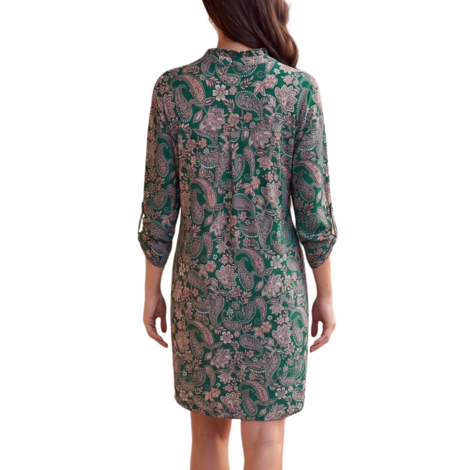 Dear Scarlett Womens Lizzy Wrinkle-Free 3/4 Sleeve Paisley Dress, Hunter Green