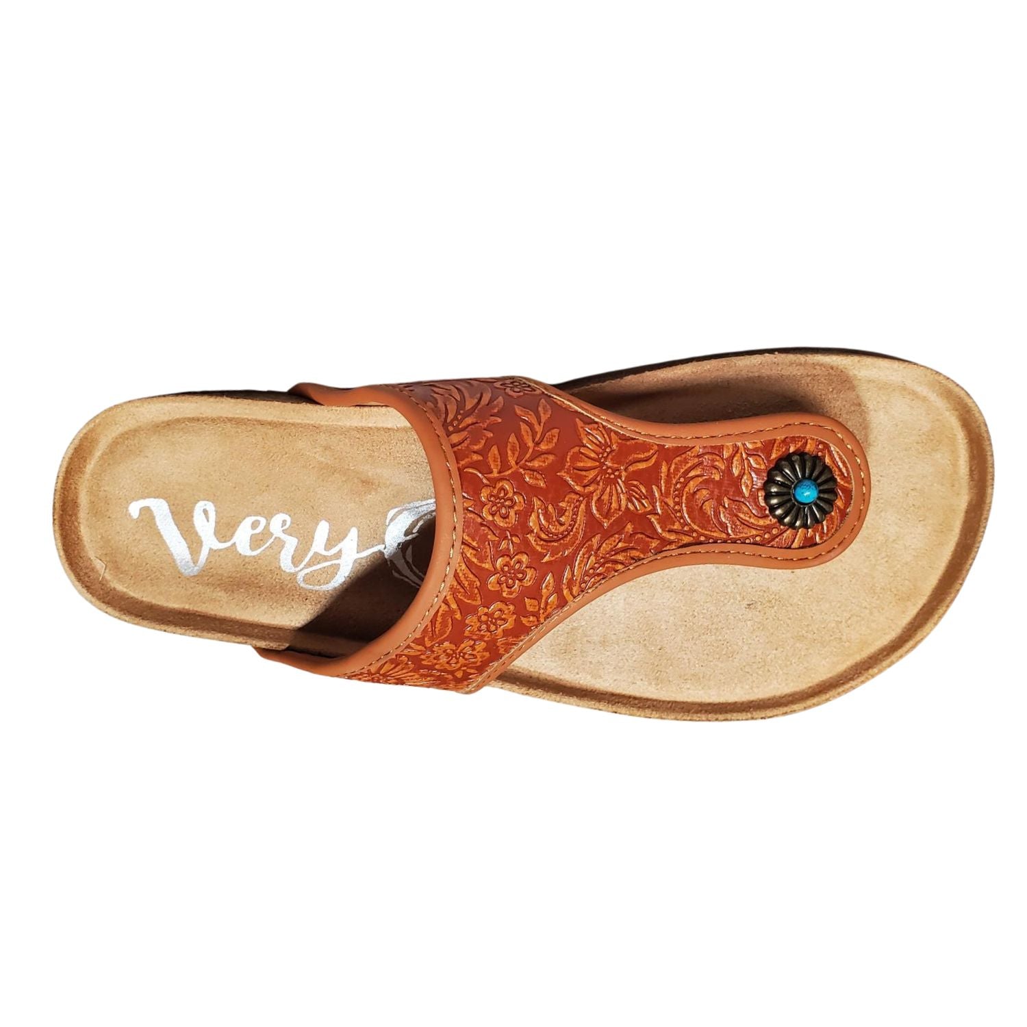 Very G Womens Danni 2 Floral Detail Fashion Flip Flop Sandal, Rust
