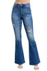 Judy Blue Womens High Waist Contrast Wash Destroyed Flare Denim Jeans