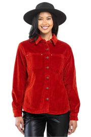 Judy Blue Womens Button Up Corduroy Overdyed Fringe Shacket