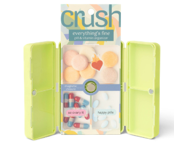 Everything's Fine Pill & Vitamin Case by Crush, Magnetic Closure & Fun Relatable Stickers!
