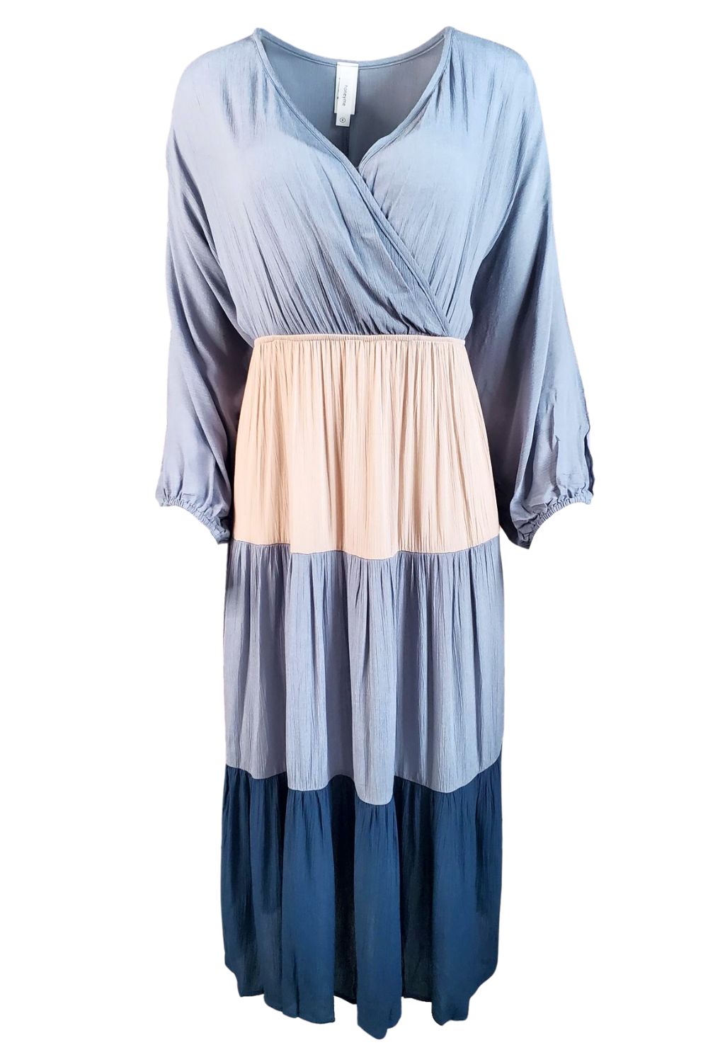 HoneyMe Womens Boho Wrap Colorblock Long Sleeve Dress