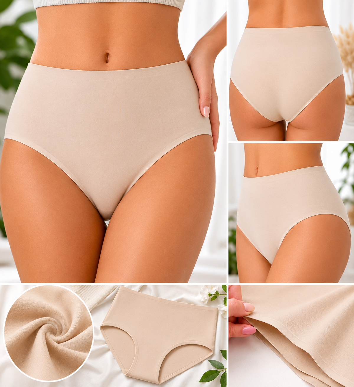 TC Fine Intimates Womens Cotton Comfort High-Cut Brief Panties, Warm Beige
