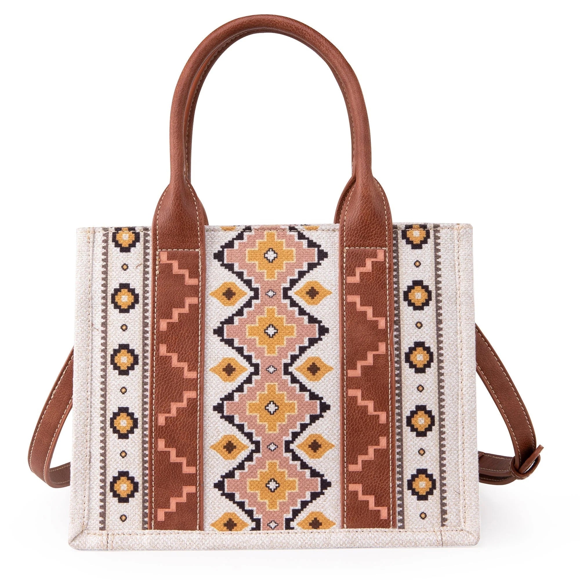 Wrangler Southwestern Print Small Canvas Tote Crossbody Purse -Coffee