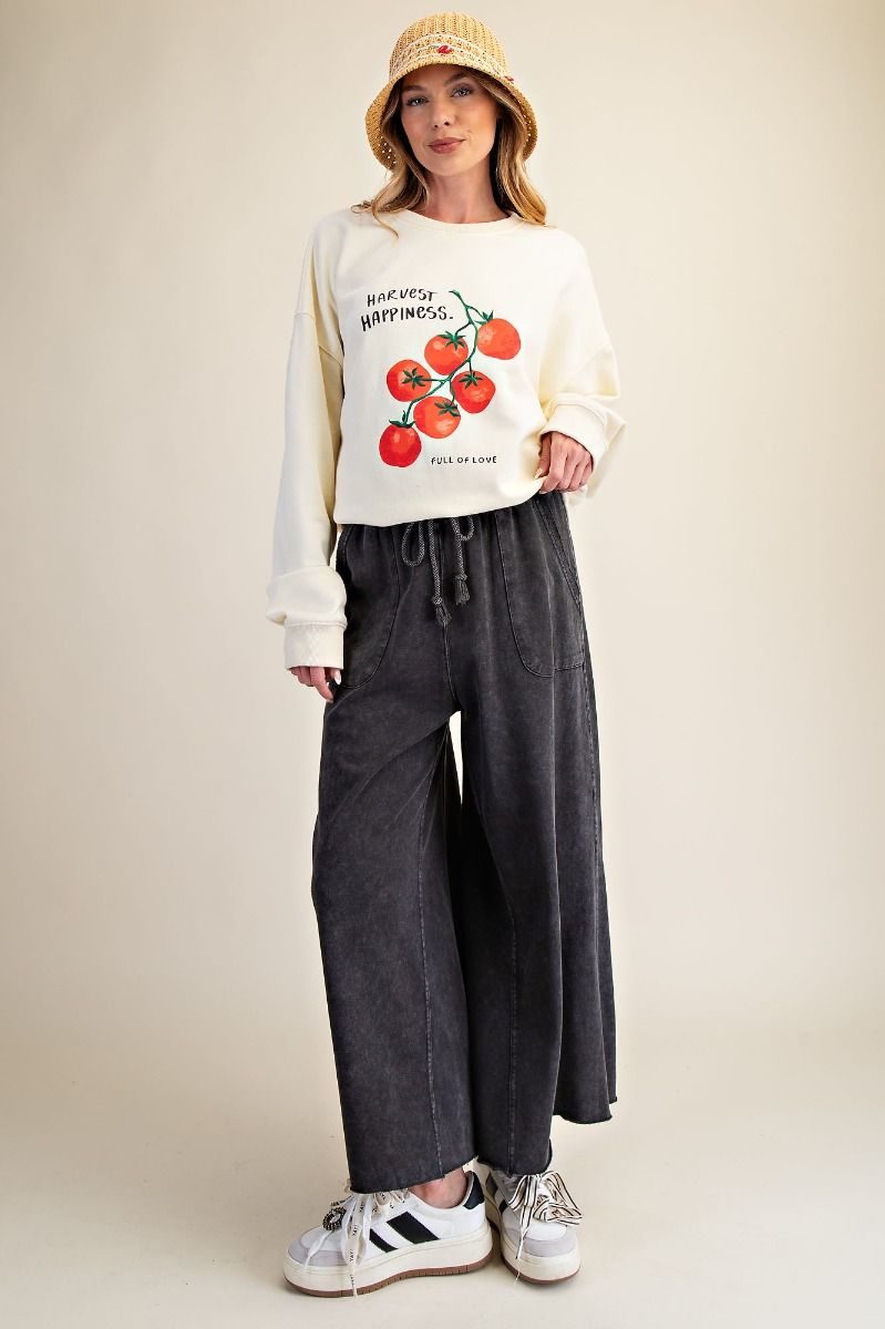 Easel Womens Washed Terry Knit Wide Pants