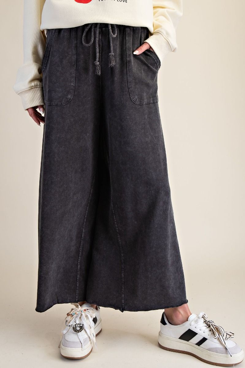 Easel Womens Washed Terry Knit Wide Pants