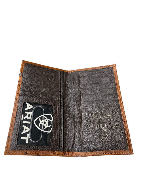 Ariat Mens Ostrich Floral Embossed Leather Rodeo Checkbook Wallet