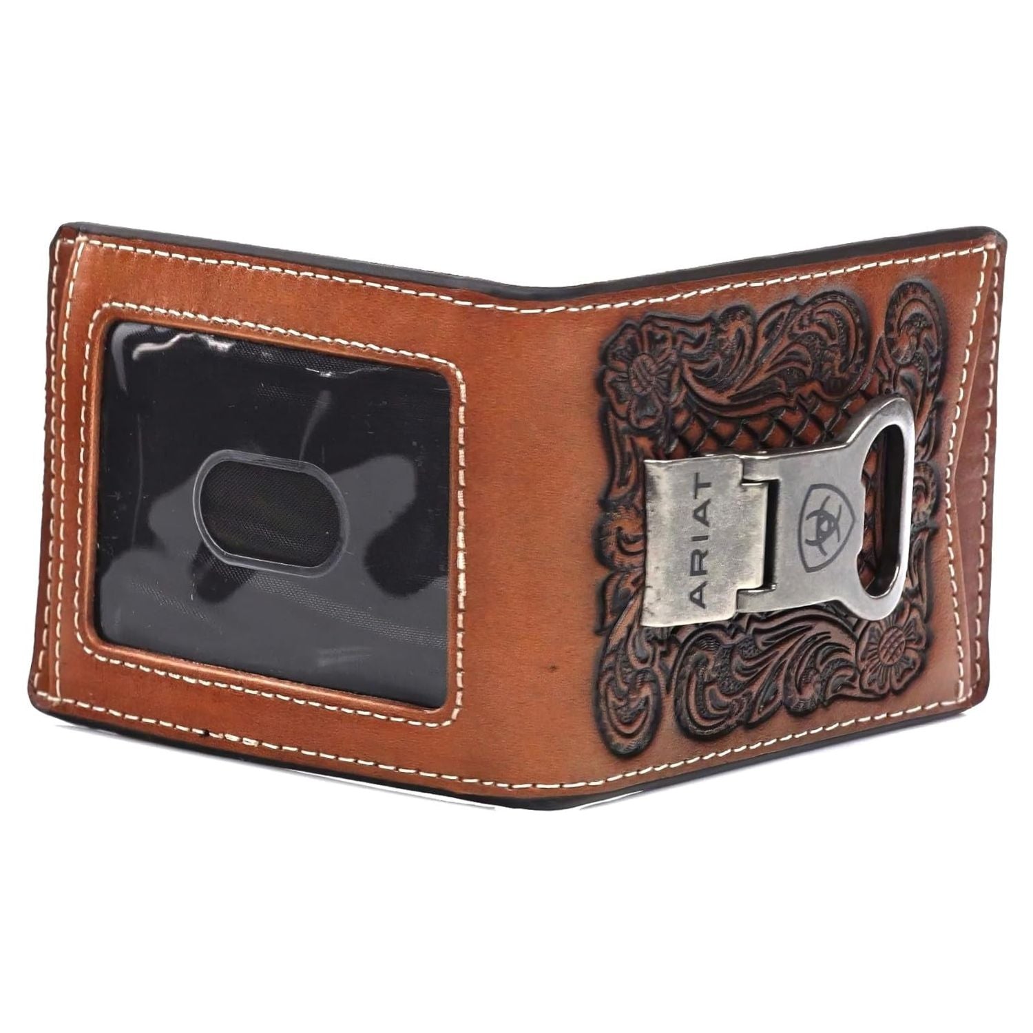 Ariat Floral Embossed Bottle Opener Money Clip Bifold Wallet