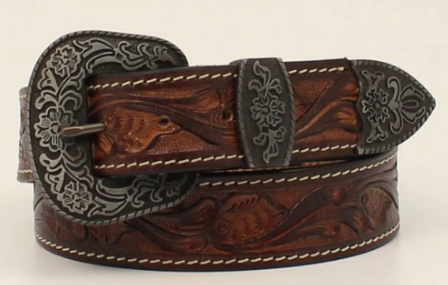 HD Xtreme Western Mens Belt Leather Tooled Floral Brown, 36