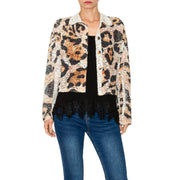 Origami Women's Sequin & Lace Leopard Print Crop Jacket
