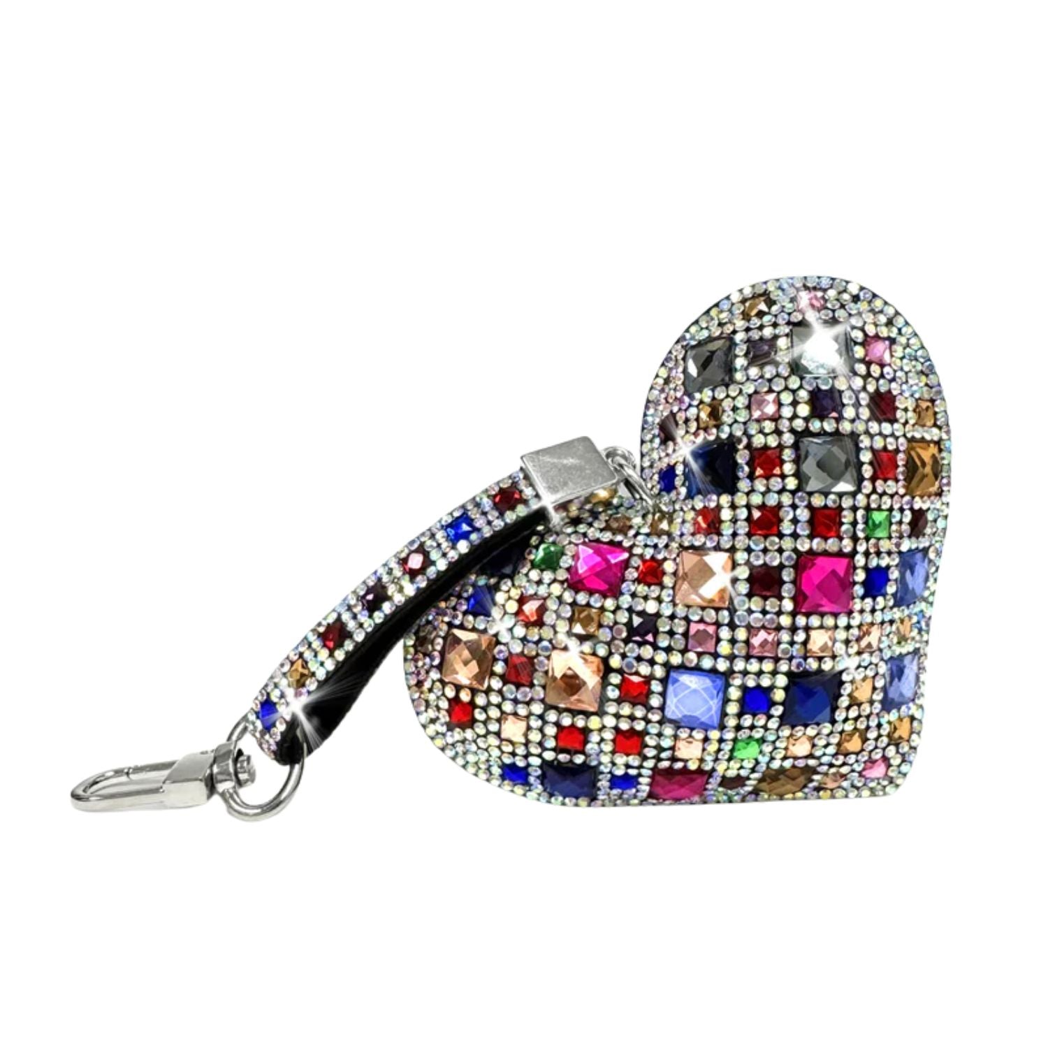 Jacqueline Kent Rhinestone Heart Purse Charm Keychain, Diamond Candy Crush