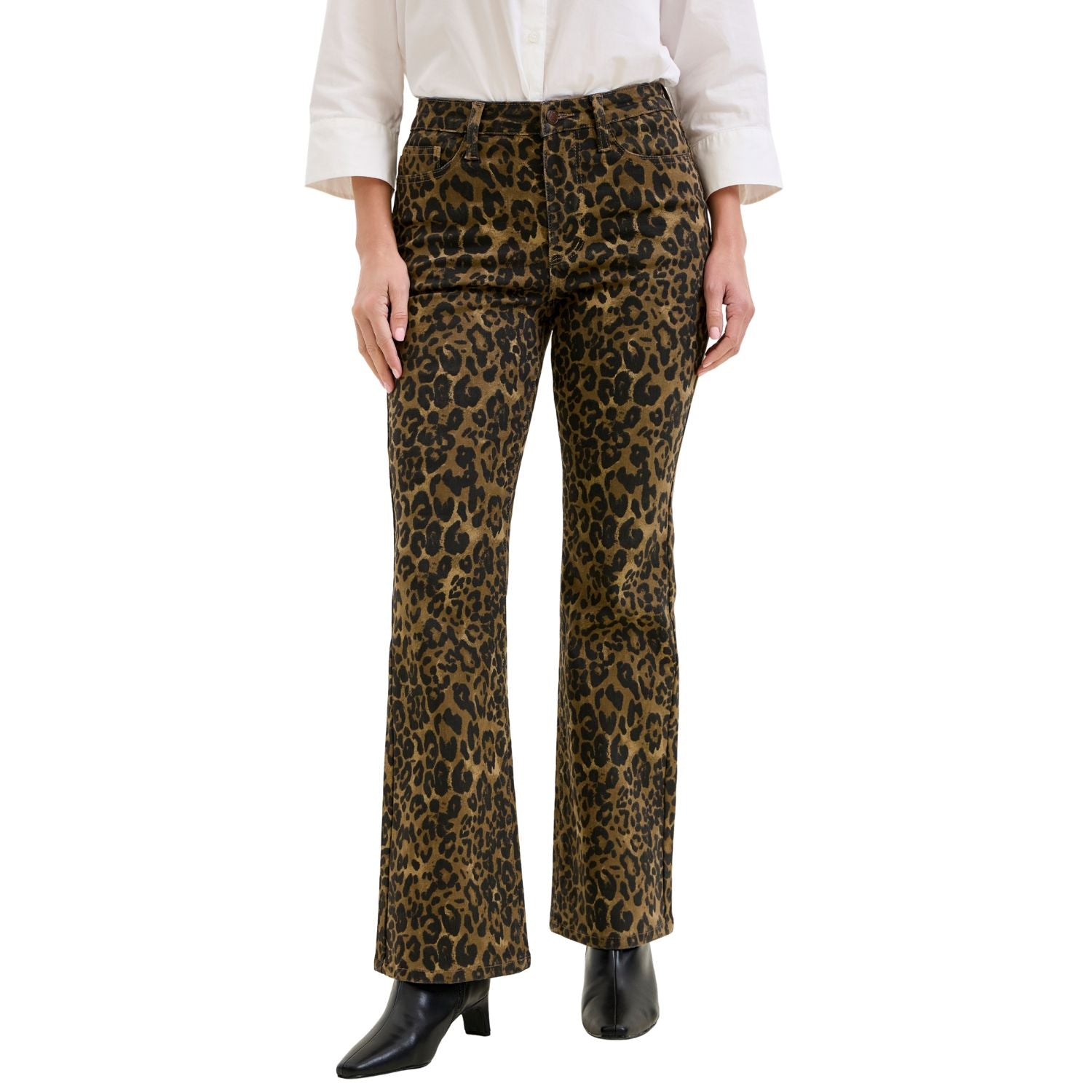 Judy Blue Womens High Waisted Bootcut Leopard Print Jeans