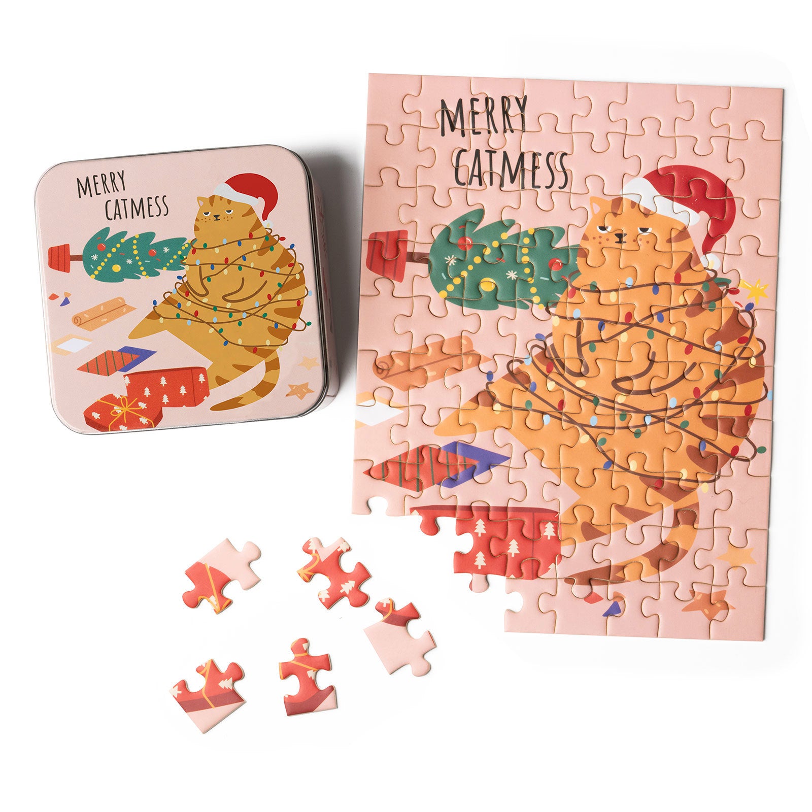 Jolly Jigsaw Christmas Holiday 80 Piece Mini Puzzles With Matching Tin