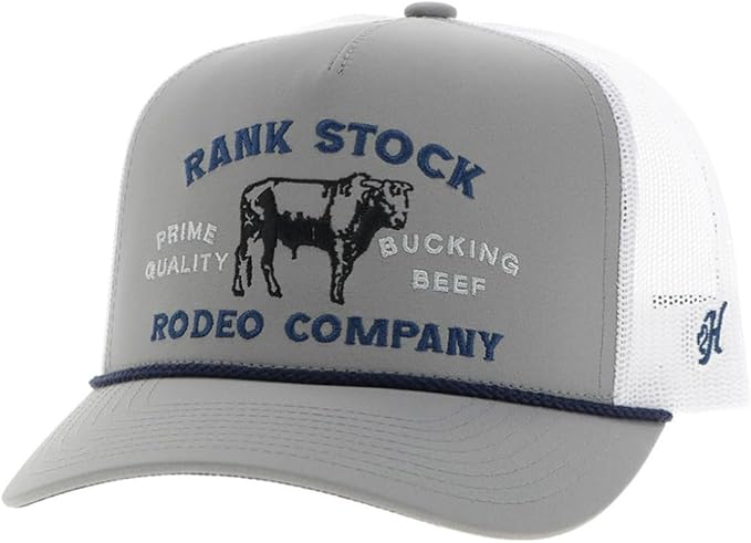 Hooey Mens Rank Stock Logo Adjustable Snapback Trucker Cap Hat, Grey/White
