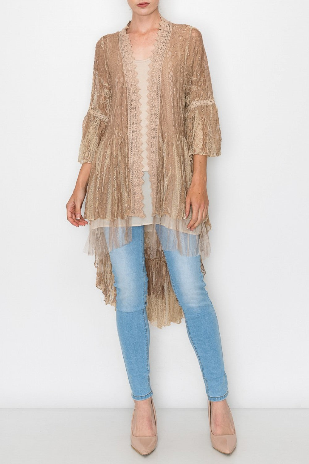 Origami Womens All Lace High Low Duster Cardigan