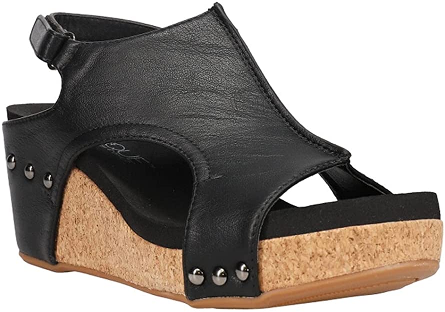 Corkys Boutique Womens Carley Faux Leather Wedge Heel Sandals