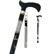 Jacqueline Kent Adjustable Crystal Rhinestone Walking Cane (Black Silver Gold)