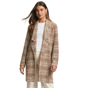 Dear Scarlett Womens Brixton Tweed Midi Open Front Blazer, Mocha Ivory