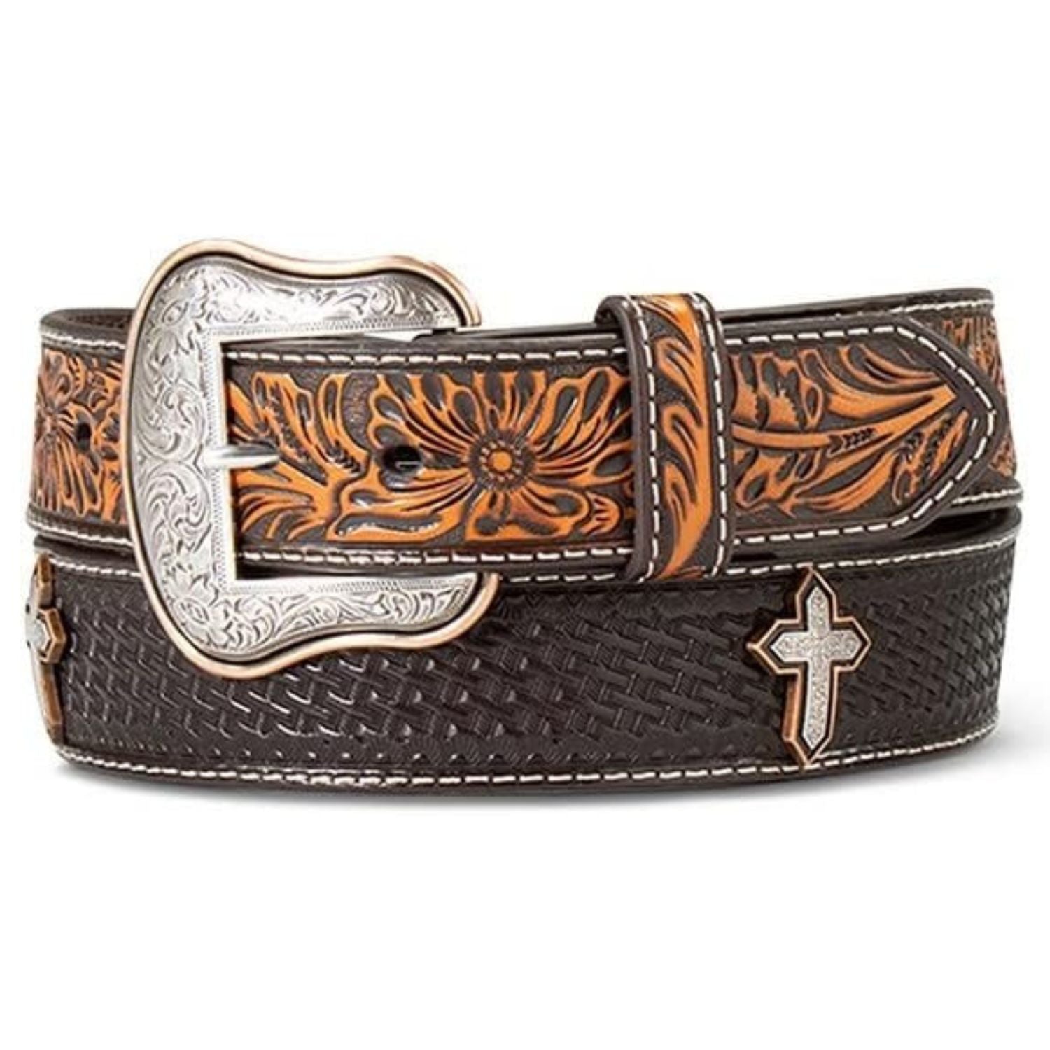 Ariat Mens Basketweave Sunburst Western Leather Belt