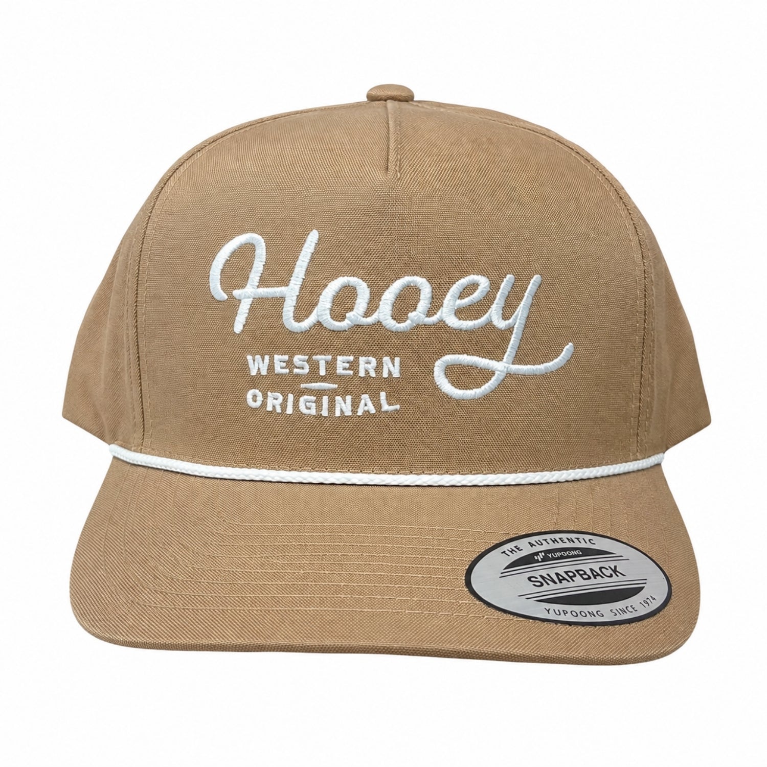 Hooey Western Original Rope Accent Snapback Hat, Tan/White