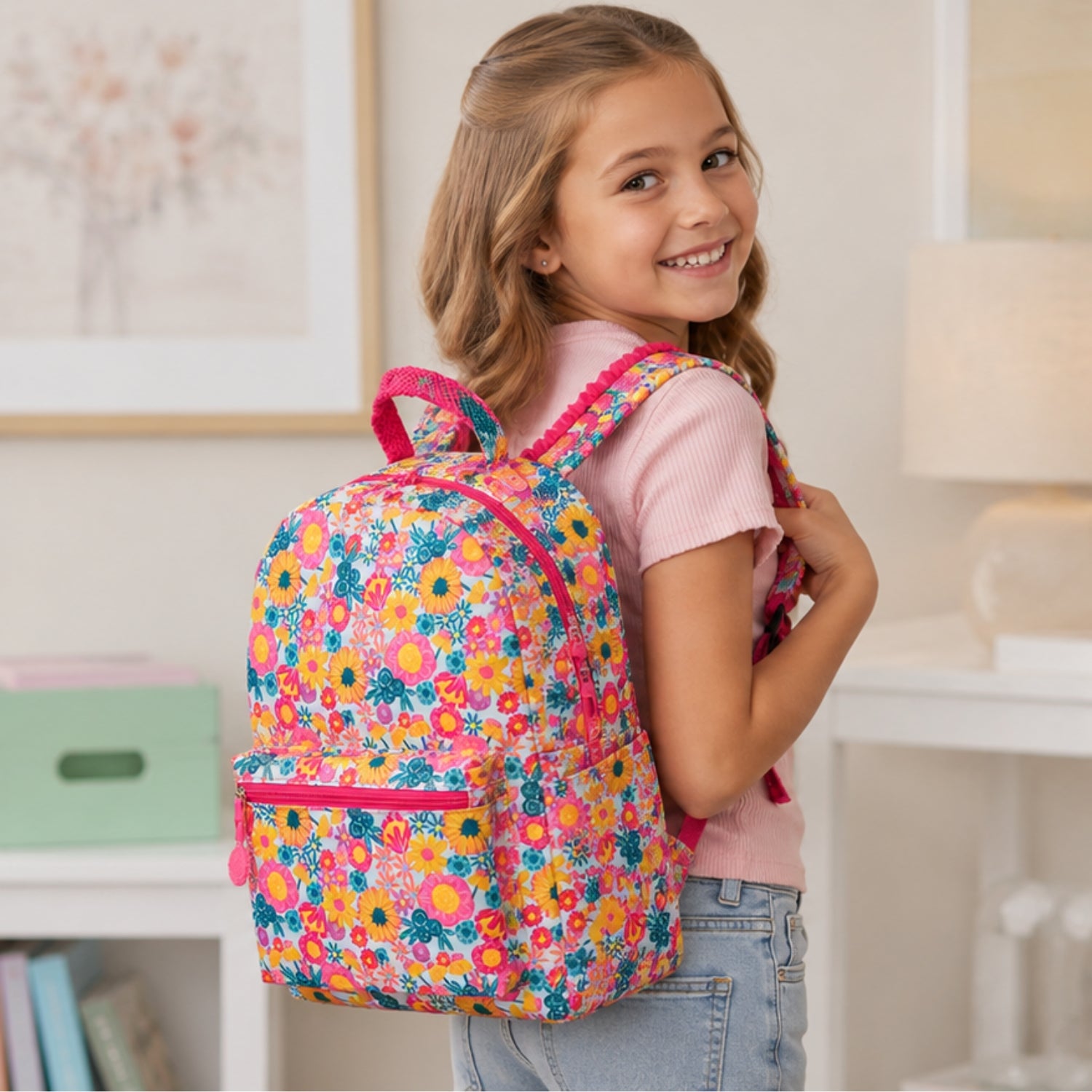 Jane Marie Kids Girls Bold Floral Canvas School Backpack
