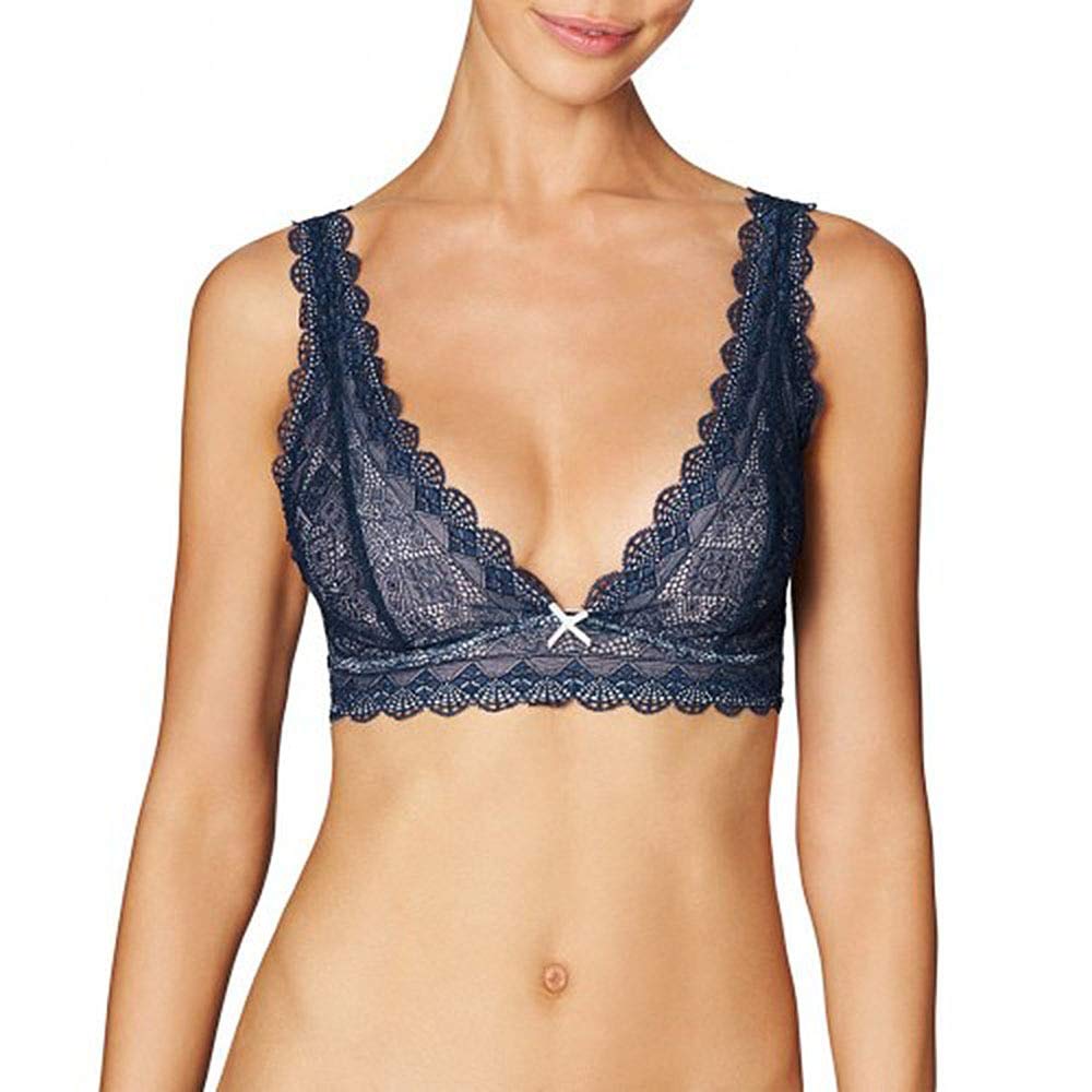 Heidi Klum Intimates Geometric Lace Soft Cup Bralette (Navy, Small)